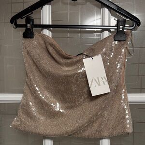 Zara Glittering Beige Sequin Top